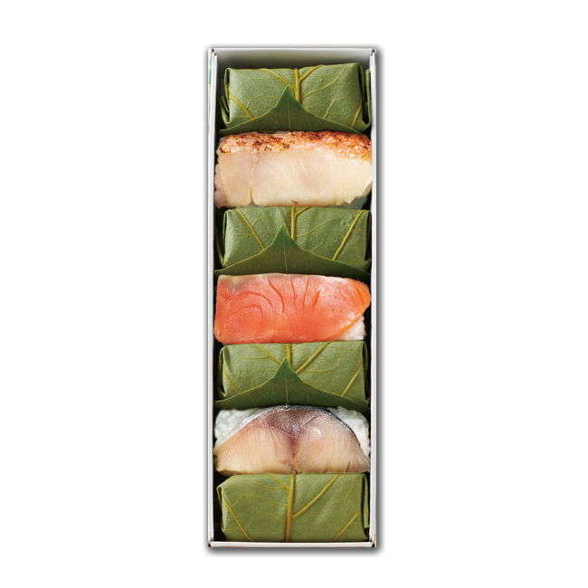 Web限定・椿パッケージ】柿の葉すし 紙箱 さば・さけ・炙り金目鯛